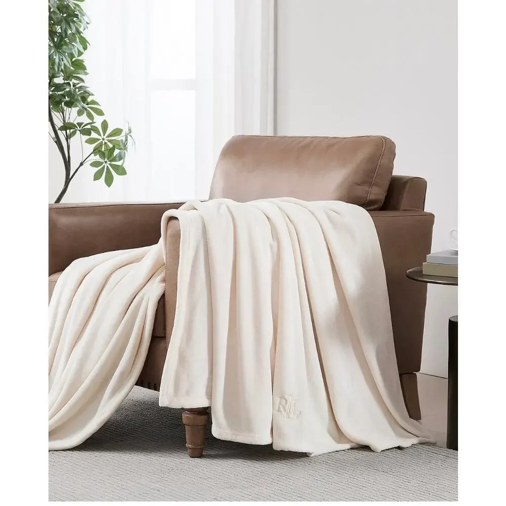 Lauren Ralph Lauren Micromink Blanket Full Queen Cream Ultra Soft Plush NEW - Picture 2 of 6